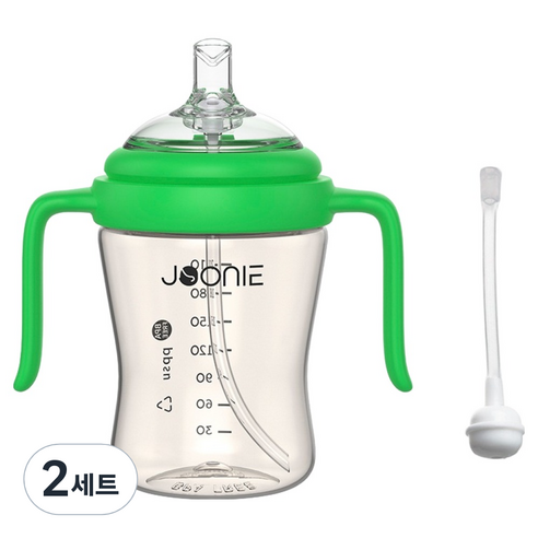 주니 PPSU 빨대컵 2세대 210ml + 일반 빨대 + 추빨대 세트, 그린, 2세트