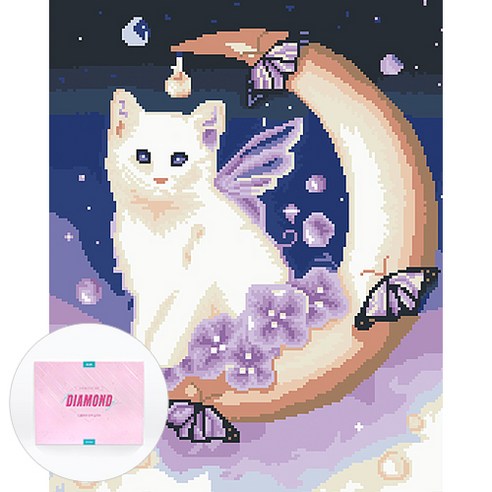 디클레어 액자 캔버스형 보석십자수 DIY 키트 40 x 50 cm, 1세트, 달과 고양이