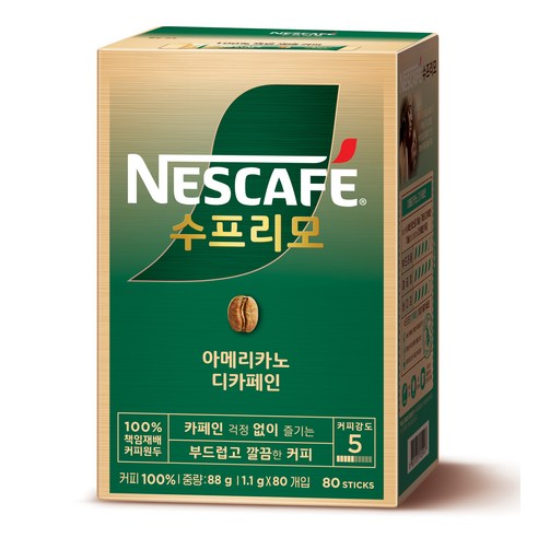 네스카페 수프리모 디카페인 아메리카노 원두커피스틱, 1.1g, 80개입, 1개