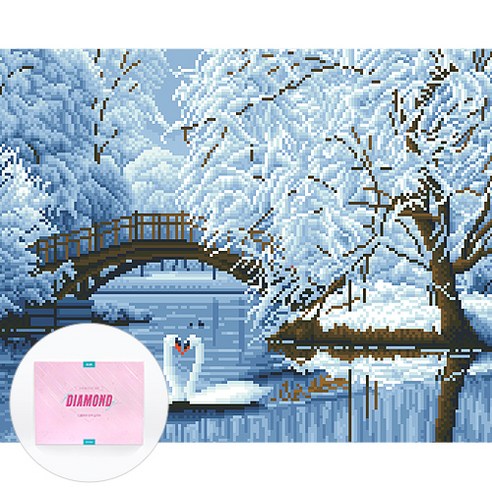 디클레어 액자 캔버스형 보석십자수 DIY 키트 40 x 50 cm, 겨울백조, 1세트