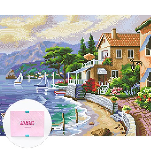 디클레어 액자 캔버스형 보석십자수 DIY 키트 40 x 50 cm, 1세트, 해안가 마을