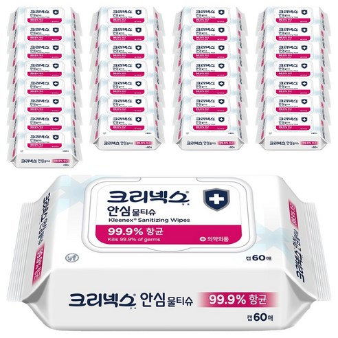 크리넥스 안심 물티슈 캡형, 60매, 36개