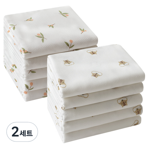 베이비앤아이 유아용 소프트 사각 천 기저귀 2종 x 5매 세트, 라미, 올리브, 2세트