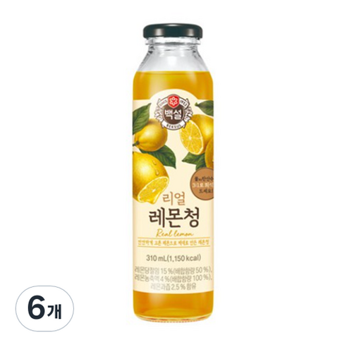 백설 리얼 레몬청, 310ml, 6개