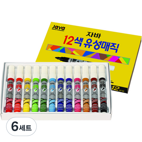 자바펜 유성 매직세트, 12색, 6세트