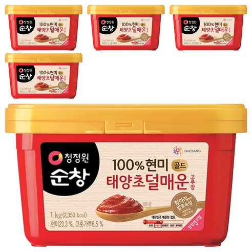 청정원순창 100% 현미 태양초 덜매운 고추장 골드, 1kg, 5개