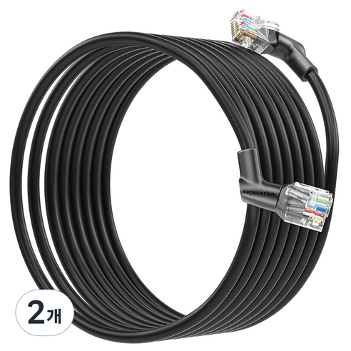 벤션 360도 회전 꺽임형 CAT6A OFC 코어 초고속 기가 랜선, 블랙, 2개, 10m