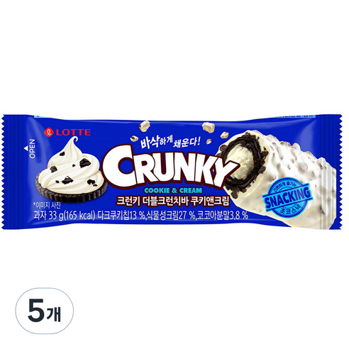롯데제과 더블크런치바 쿠키앤크림, 33g, 5개