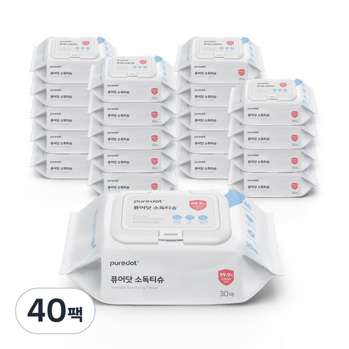 [퓨어닷] 소독티슈 식약처 허가, 40개, 30매