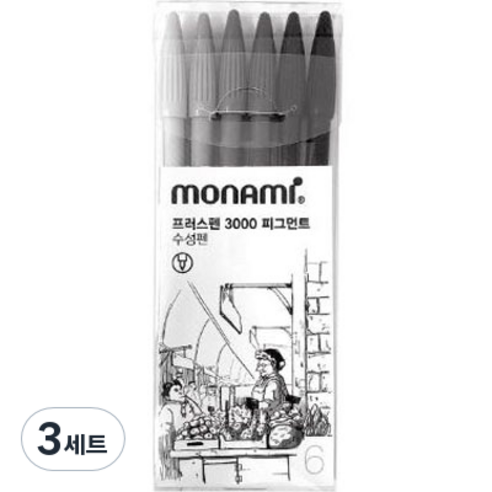 모나미 프러스펜 피그먼트 사인펜 세트, 6종, 3개