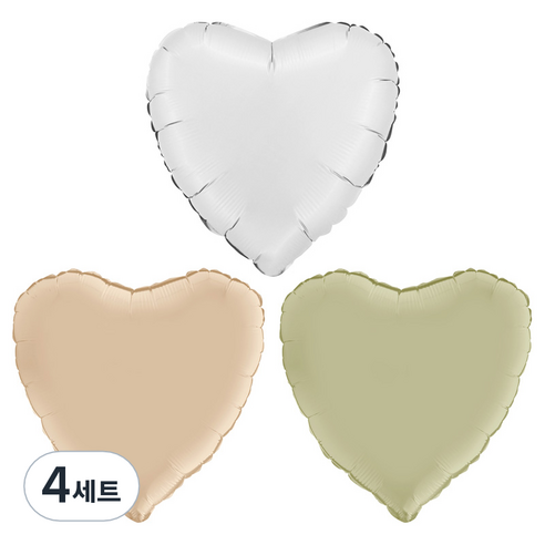 그라보벌룬 은박 하트풍선 3종 세트, 새틴화이트, 크림, 올리브그린, 4세트