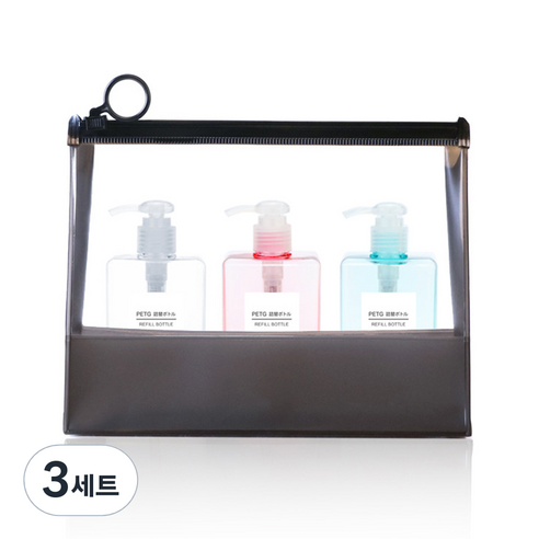 놀자리빙 무지 샴푸통 화장품용기 공병 100ml x 3종 + 지퍼백, 공병(투명 밝은색), 3세트