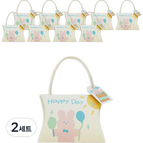 도나앤데코 손잡이 반달상자 소 10p + 끈 10p + 태그 10p 세트, 솜사탕 토순이 해피데이, 2세트
