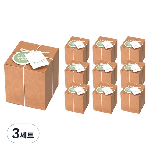인디케이 패키지 상자 소 10p + 완충재 10p + 왁스끈 + 스티커 2종 x 10p + 텍 2종 x 10p 세트, 크라프트(상자), 3세트