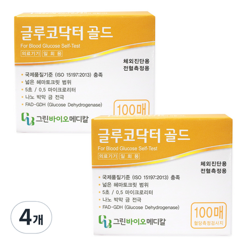 글루코닥터 골드 혈당시험지, 4개, 100개입
