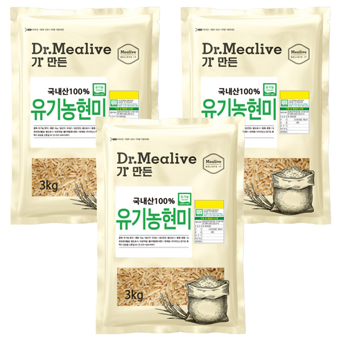 밀리브 유기농 현미, 3kg, 3개