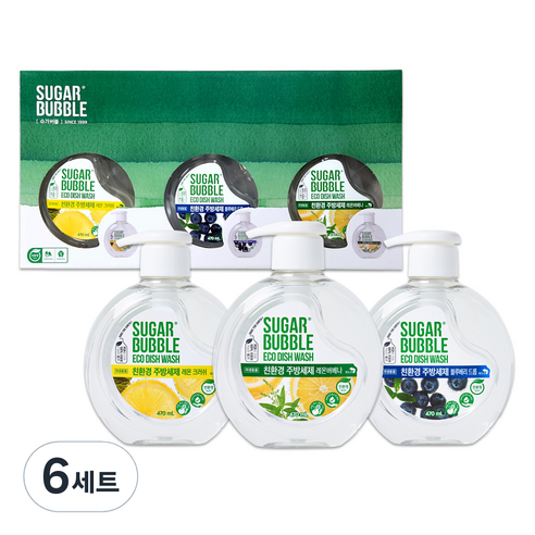 슈가버블 친환경 주방세제, 6세트, 470ml