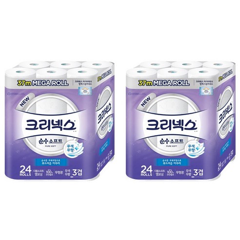 크리넥스 3겹 순수소프트 화장지 37m, 24롤, 2개