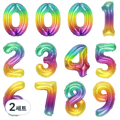 조이파티 숫자 은박 풍선 소 12p 세트, 레인보우, 2세트