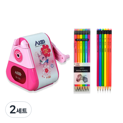 티티 샤파 연필깎이 KI-100 + 투코비 코마 삼각 지우개 연필 TC-208 6종 x 2p 세트, 핑크(연필깎이), 2세트