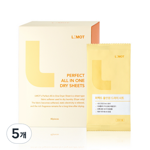 엘모트 퍼펙트 올인원 건조기용 드라이 시트 플로랄 우디 머스크 본품 40p, 5개, 40매