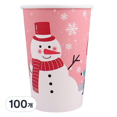 더팩컴퍼니 크리스마스 테이크 아웃 종이컵 380ml 눈사람, 100개