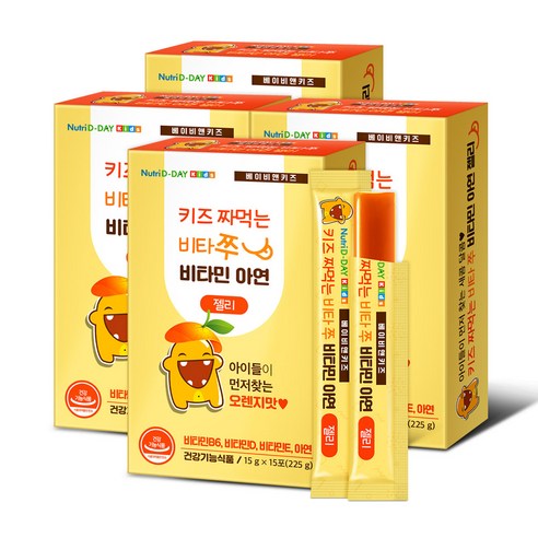 뉴트리디데이 키즈 짜먹는 비타쭈 비타민 아연 젤리 15p, 4개, 225g