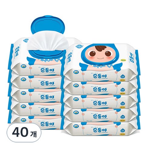 순둥이 프리미엄 플레인 무향 유아물티슈 캡형 65gsm, 70개입, 40세트