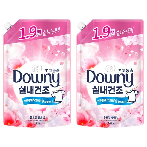 다우니 실내건조 초고농축 섬유유연제 플로럴 블로썸향 리필, 1.35L, 2개