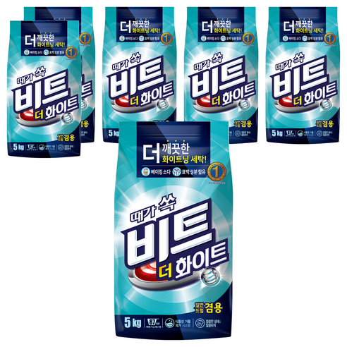 비트 더 화이트 분말세제 본품, 5kg, 6개