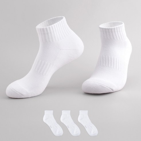 삭피엔스 데오프레시 쿠션 스포츠 단목 밴드 양말 3켤레 세트, 화이트, 1세트