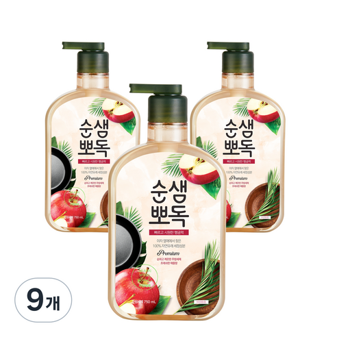 순샘 뽀독 주방세제 애플향, 9개, 750ml