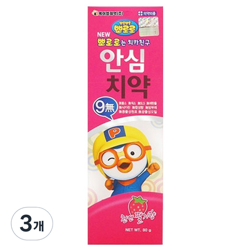 케이엠제약 뽀로로 안심 키즈치약 천연딸기향, 80g, 3개, 1개입