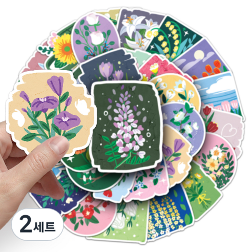 문곰상점 감성 다이어리 꾸미기 캐리어 스티커 50종 세트, 꽃, 2세트
