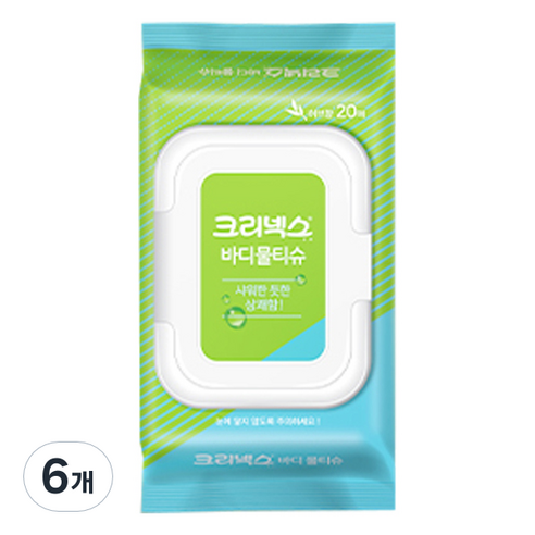 크리넥스 바디 물티슈 캡형 랜덤 발송, 20매입, 6개