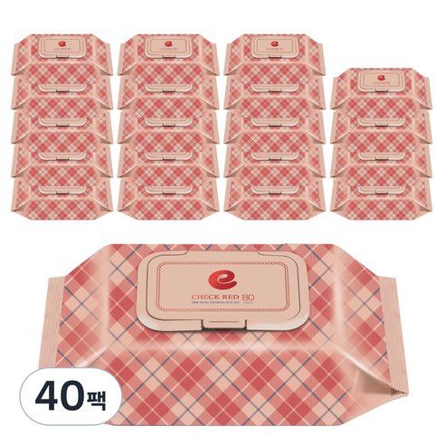 앙블랑 체크 레드 아기물티슈 캡형 60gsm, 80개입, 40개