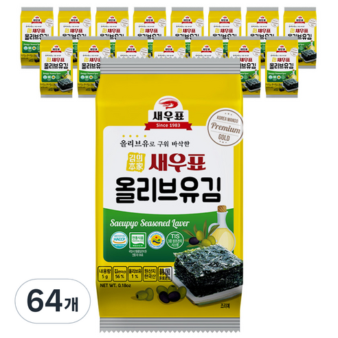 새우표 완도 올리브유 도시락김, 5g, 64개