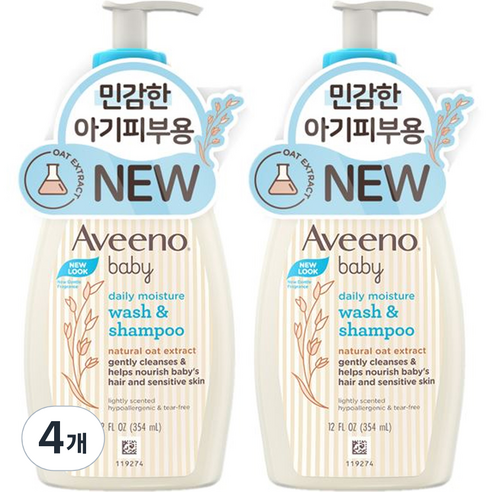 아비노베이비 데일리 모이스춰 워시 앤 샴푸 은은한향, 4개, 354ml