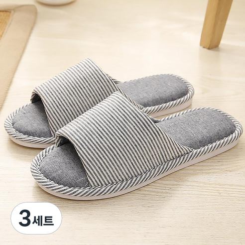 두발로 스트라이프 룸 인생 거실화, 그레이, 3세트