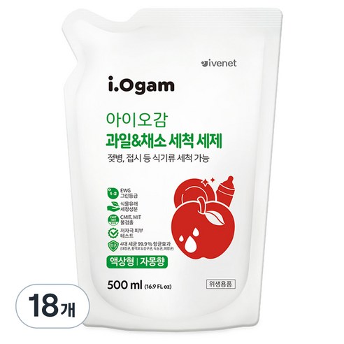 아이오감 과일&채소 세척 세제 액상형 리필, 500ml, 18개