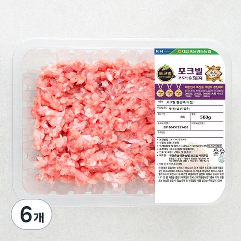 농협 포크빌 한돈 뒷다리살 다짐육, 500g, 6개