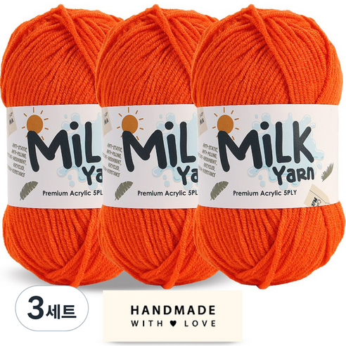니뜨 밀크얀 뜨개실 50g x 3p + 코튼라벨 세트, 88오렌지, 3세트