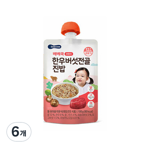 베베쿡 한우 버섯전골 진밥 실온이유식 완료기 100g, 6개, 한우 + 버섯 혼합맛