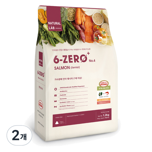 내츄럴랩 시니어 6 제로 PLUS 4 건식사료, 2개, 연어, 1.2kg
