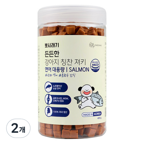 뽀시래기 강아지 든든한 훈련용 칭찬 져키 대용량 간식, 연어, 400g, 2개