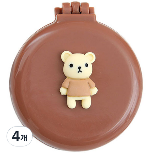 로새 마카롱 곰돌이와 토끼 에어 쿠션 거울 빗, 곰돌이 브라운, 4개