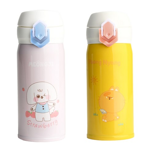 상상앤드 풍냥 멍지 텀블러 2p, 핑크 + 옐로우, 350ml, 1세트