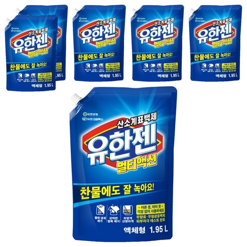 유한젠 액상 멀티액션 표백제 리필, 1.95L, 6개
