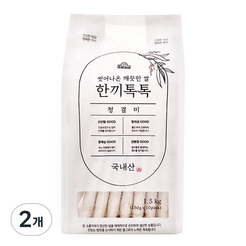 쌀명당 씻어나온 깨끗한쌀 한끼톡톡 청결미, 1.5kg, 2개