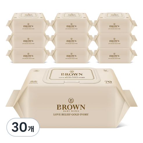 브라운 러브 빌리프 골드 아이보리 아기물티슈 캡형, 82g, 70개입, 30개